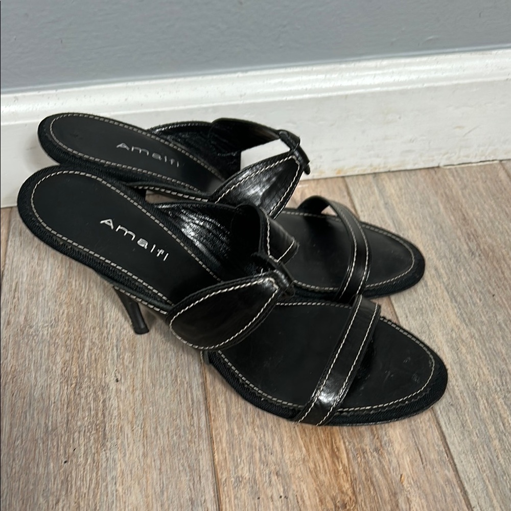 Amalfi Black Women's Leather Heeled Sandals size 9.5 B